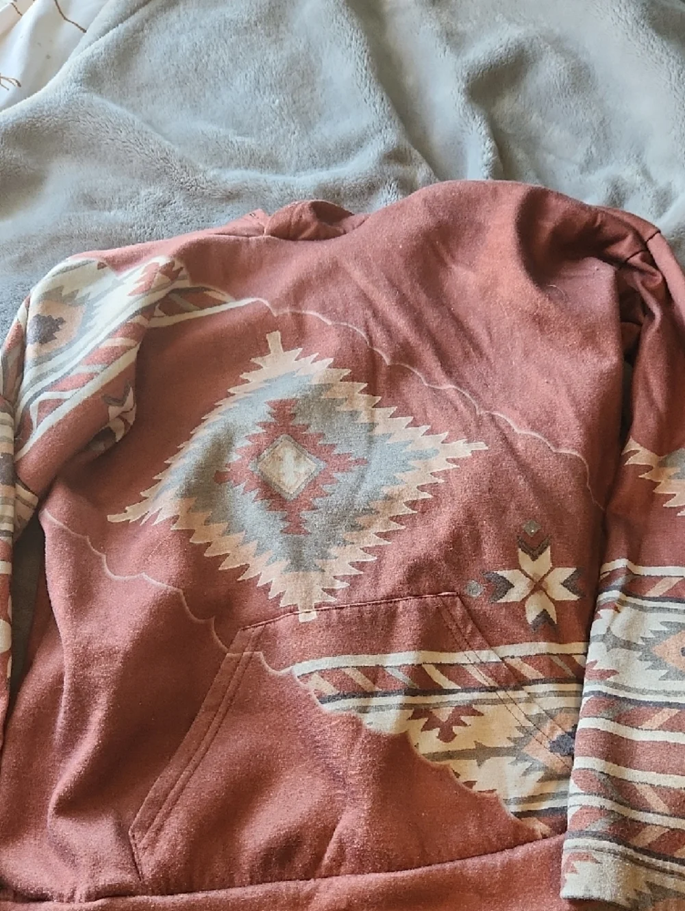 Rust Aztec Print Hooded Pullover Sweatshirt - Picture 2 of 3